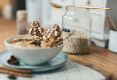 Gingerbread man in a bowl and plate stock