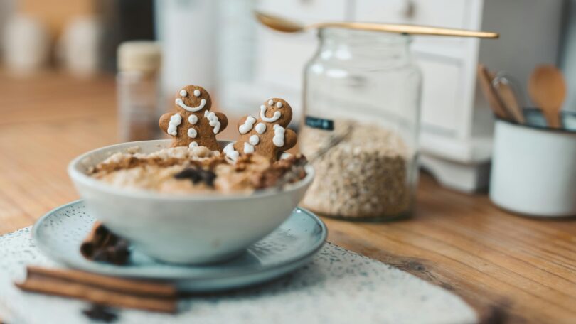 Gingerbread man in a bowl and plate stock